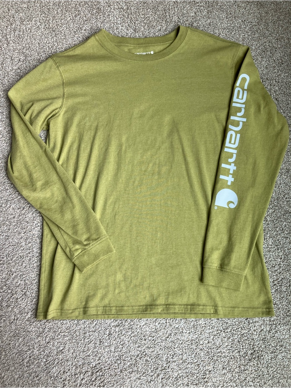 Boys 8-10 Carhartt Olive Crewneck Long Sleeve Tee with Sleeve Logo